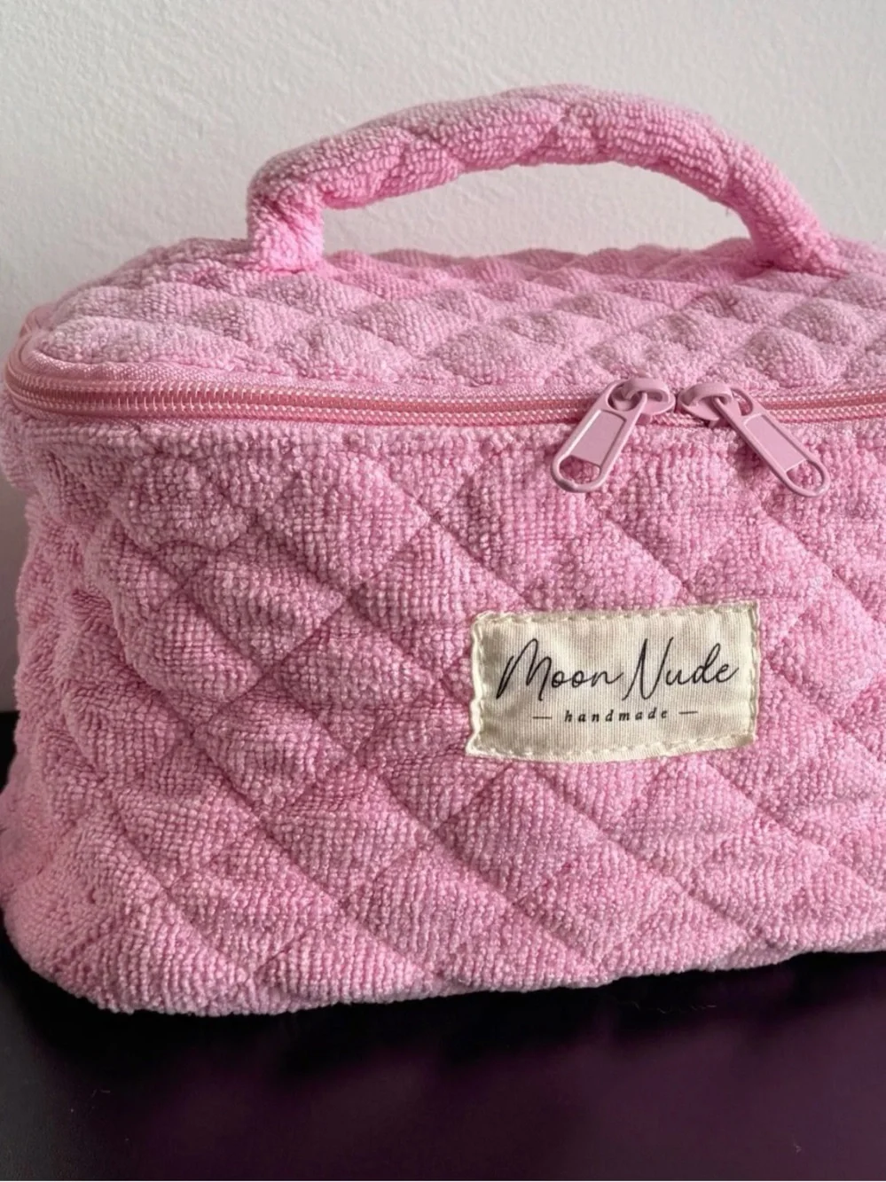 New Moon Nude Candy Vanity Handmade Pink Quilted Cosmetic Bag